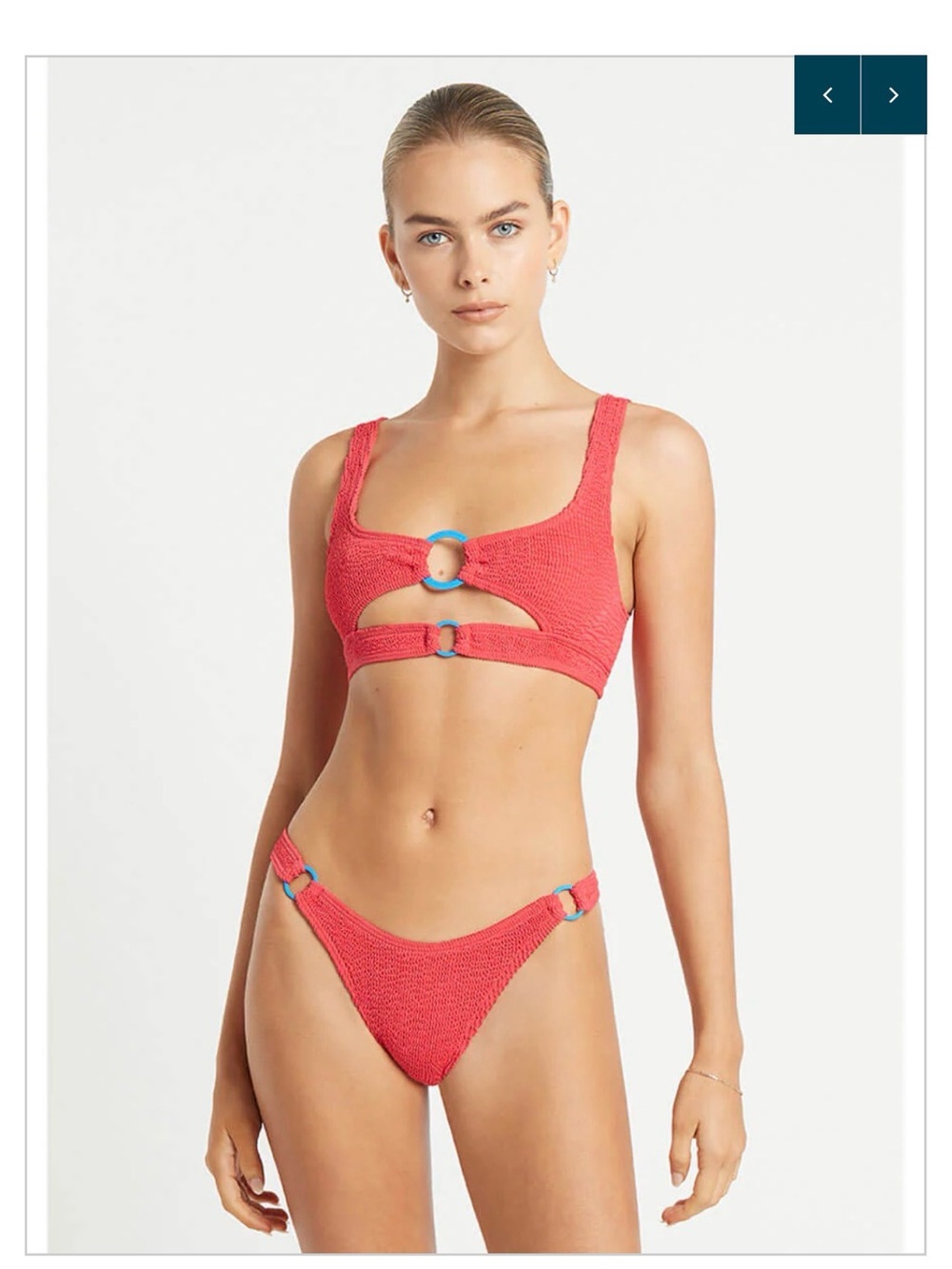 Textured Coral Bikini Set with Ring Accents